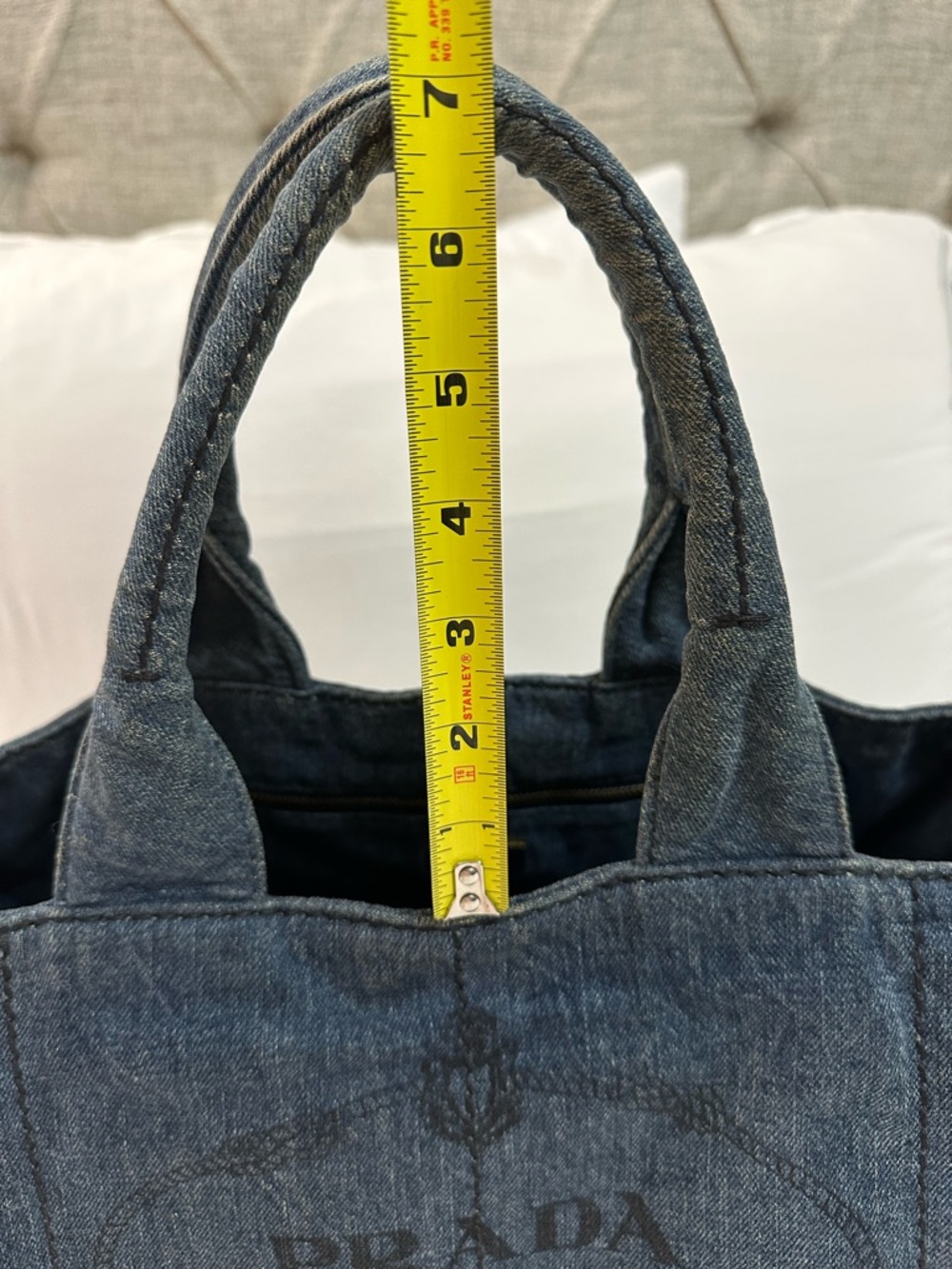 Delete me-PRADA CANAPA LARGE DENIM TOTE BAG BLUE AVIO ITALY LOGO AUTHENTIC - Picture 15 of 16
